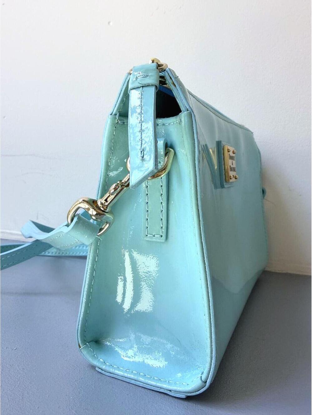 VTG Dooney & Bourke Sea Glass Blue Patent Leather Crossbody - Picture 3 of 10